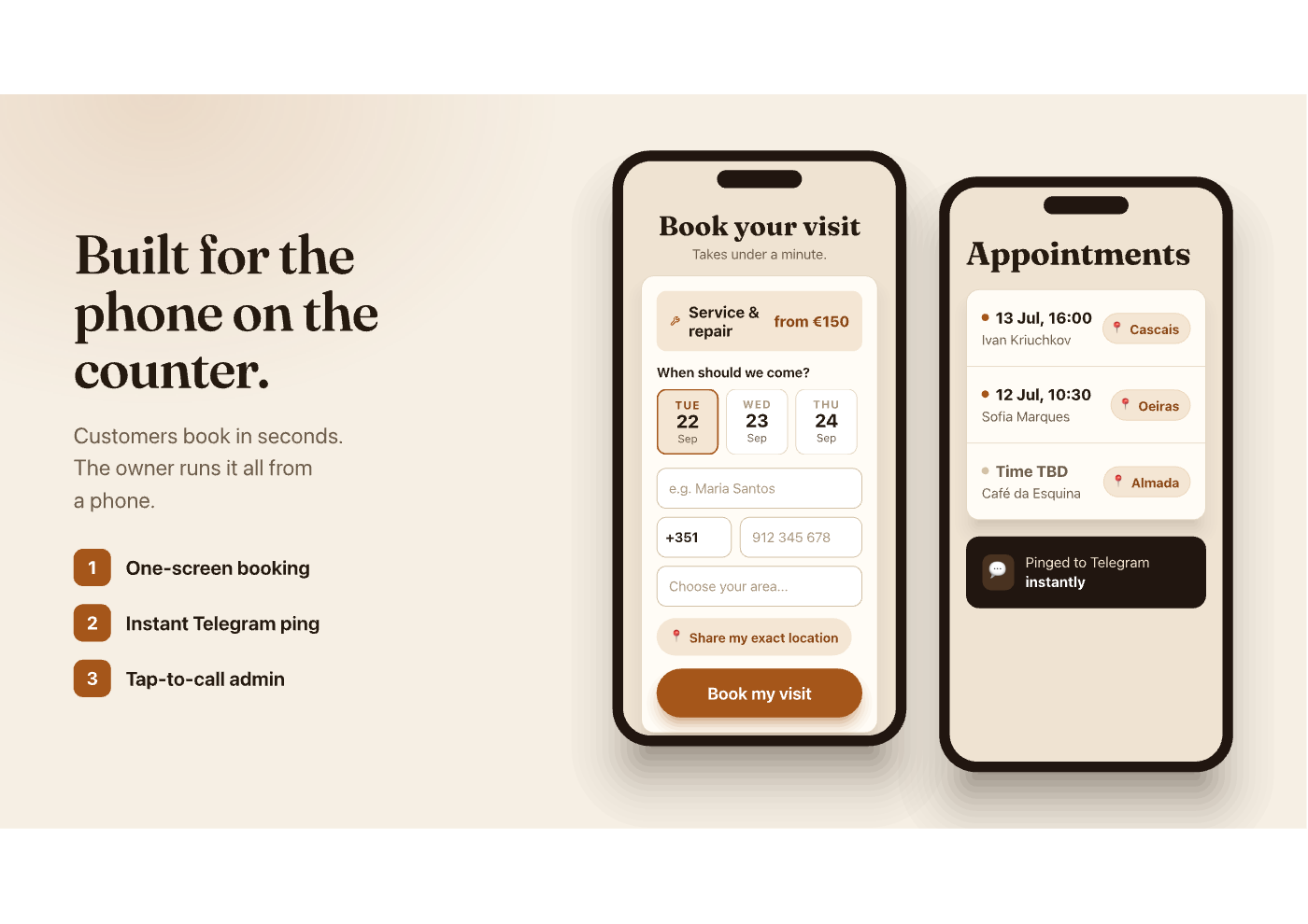 CoffeeUP booking flow on mobile