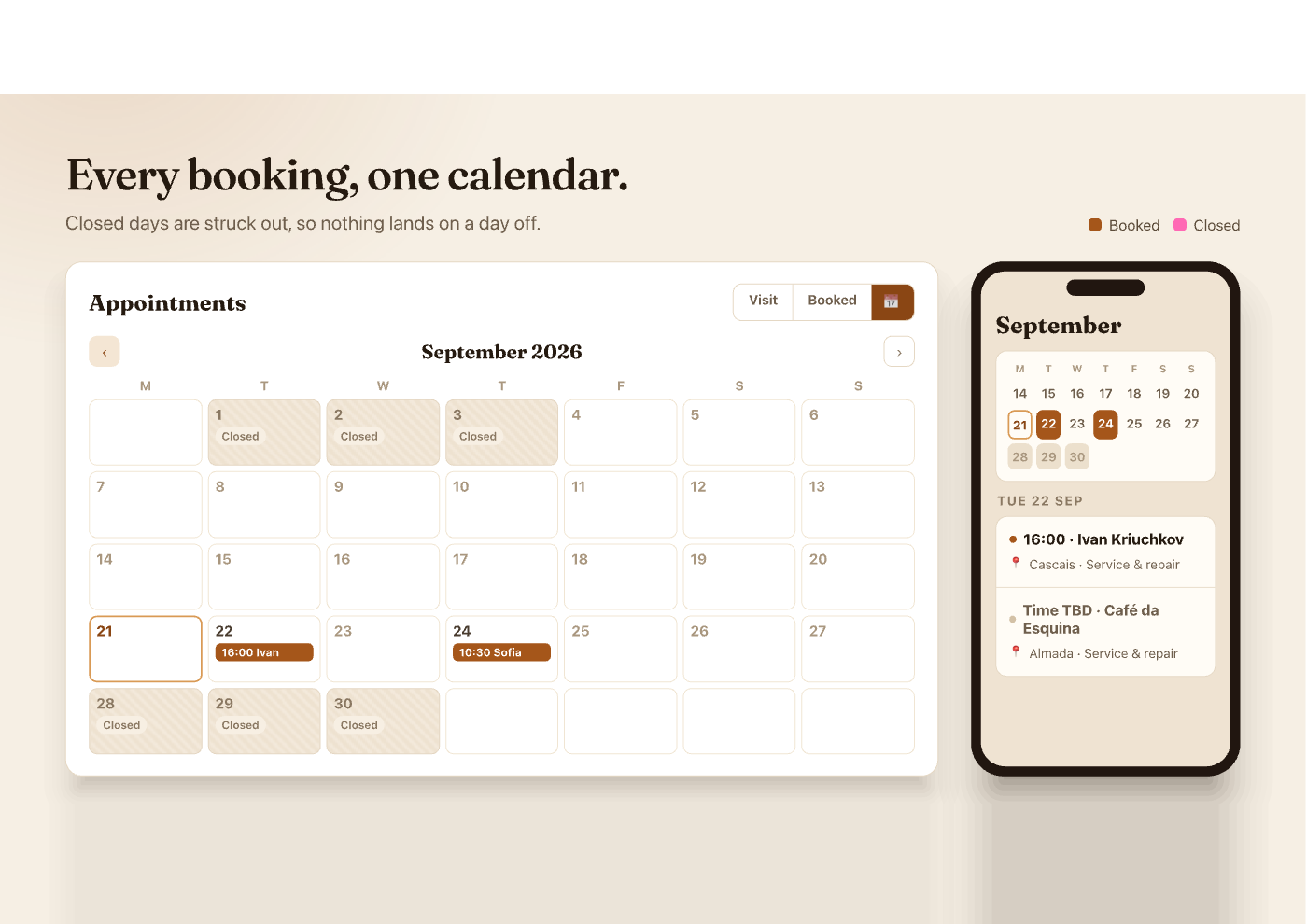 CoffeeUP owner calendar