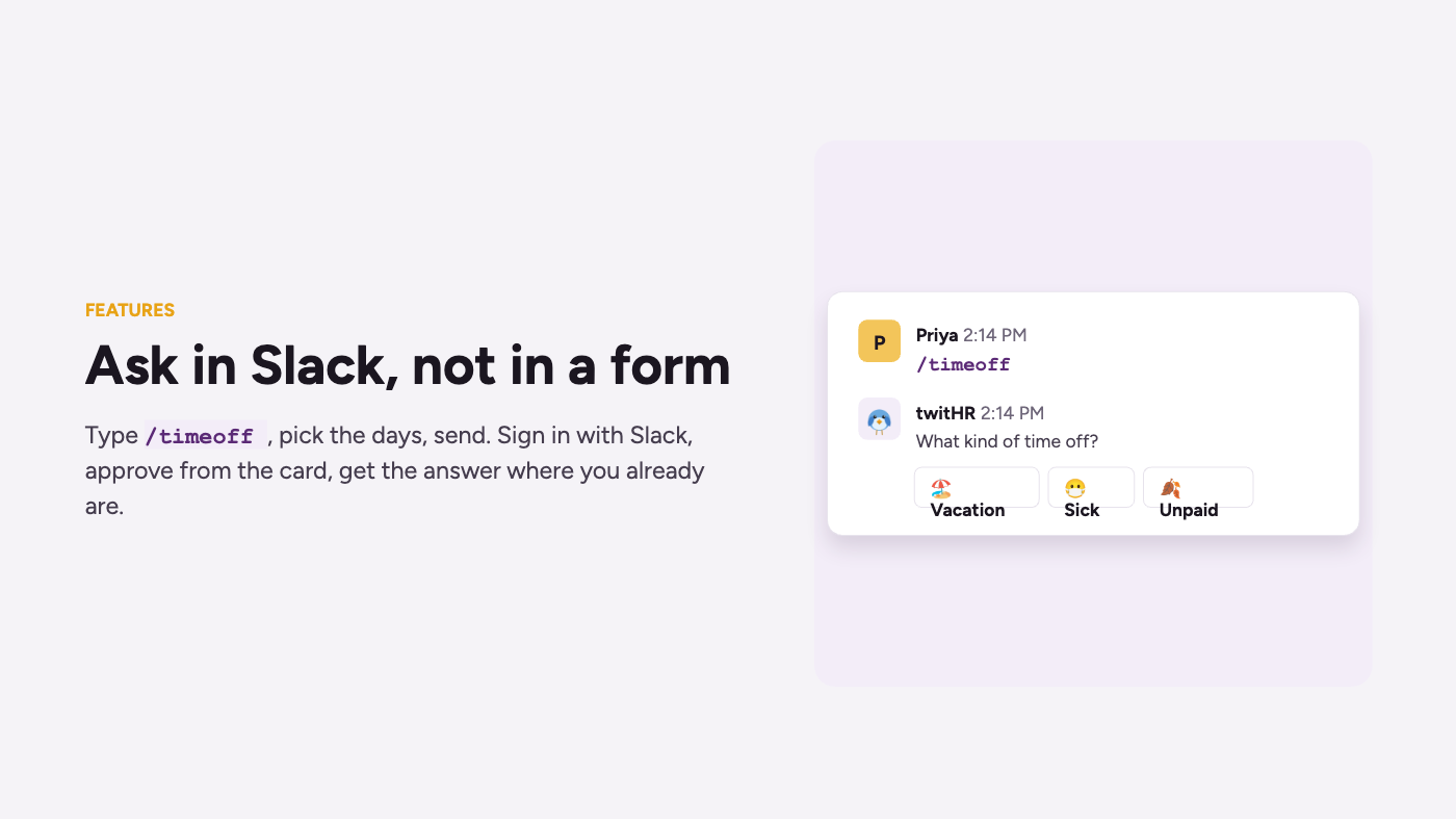 twitHR Slack time off request